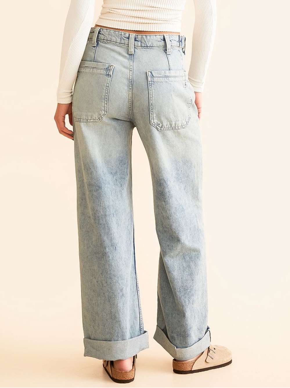 Free People We the Free Palmer Wide Leg Cuffed Denim Jeans in La La Land 28 NWT - Picture 3 of 16
